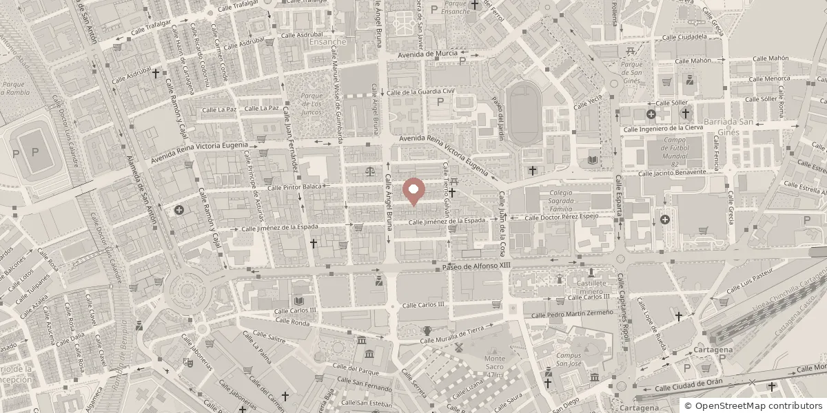 Mapa del ensanche de Cartagena con el centro marcado