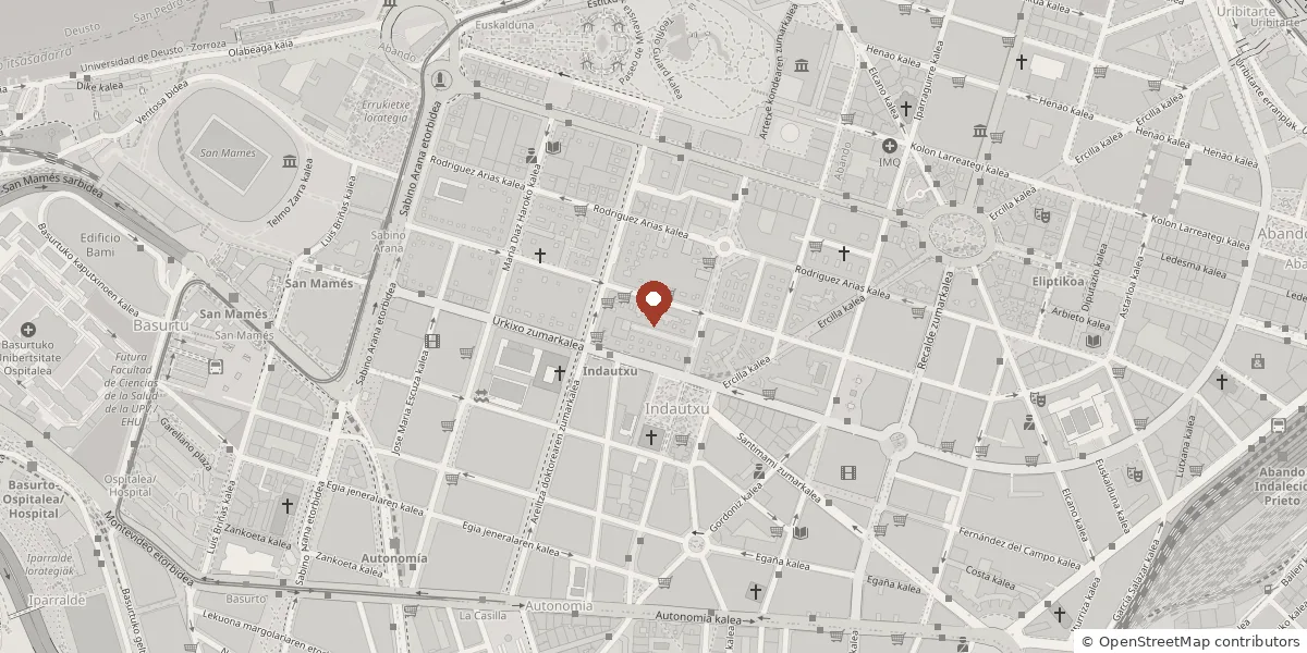 Mapa de Indautxu, en Bilbao, con el despacho marcado entre Urquijo y Rodríguez Arias.