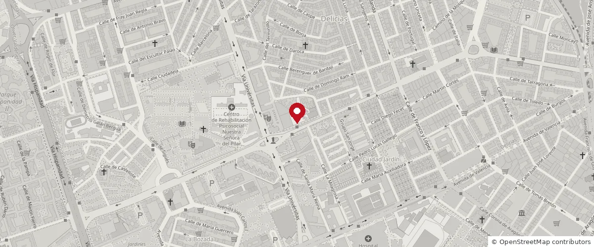 Mapa del barrio de Delicias, en Zaragoza, con la barbería marcada