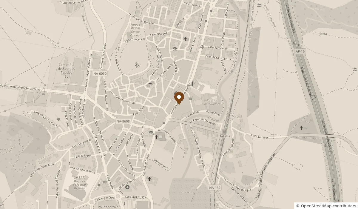 Mapa del centro de Tafalla con el horno junto a la plaza de Navarra