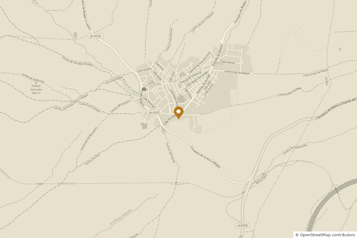Mapa de Begíjar con la almazara a la salida del pueblo, junto a la carretera de acceso
