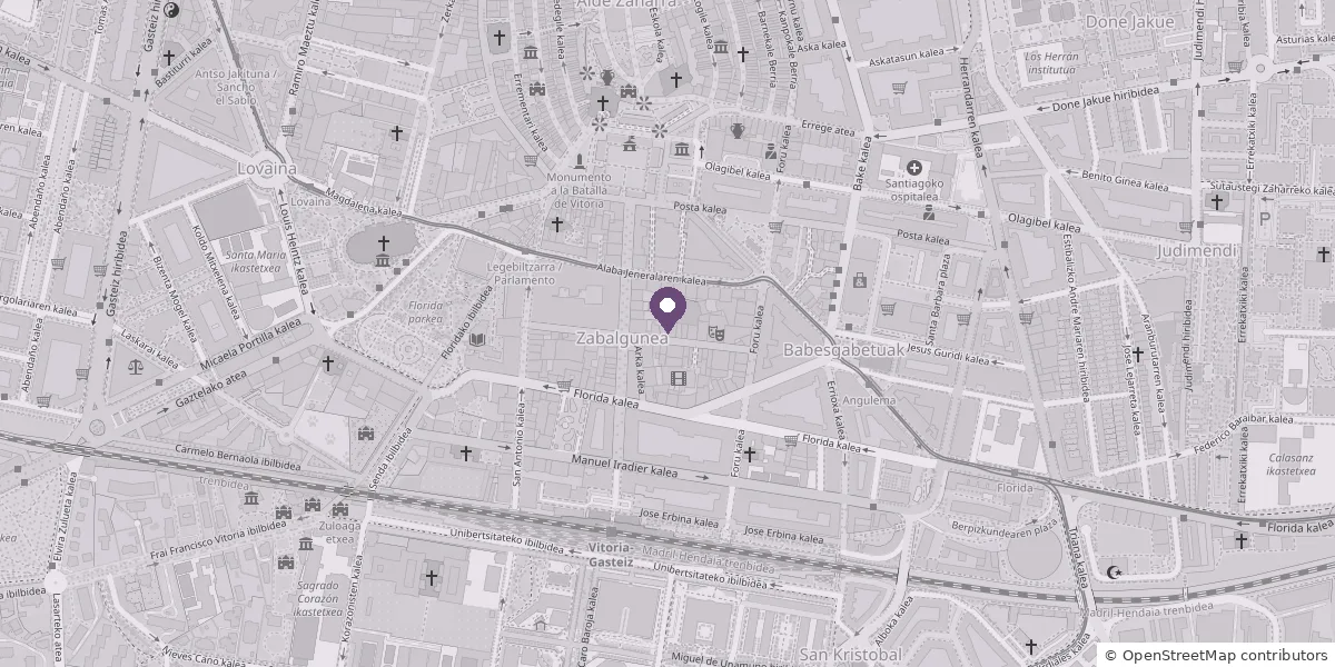 Mapa del Ensanche de Vitoria-Gasteiz con la consulta marcada entre la calle General Álava y la calle Florida.