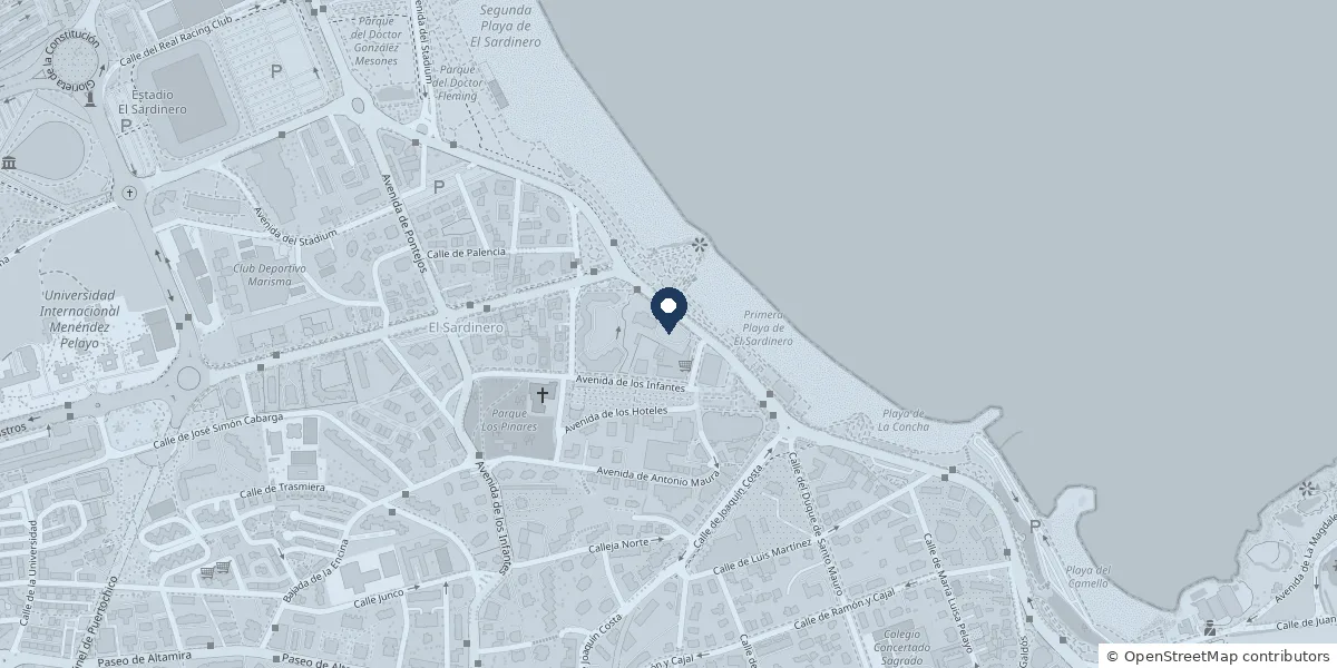 Mapa de la zona de El Sardinero, en Santander, con la cafetería marcada