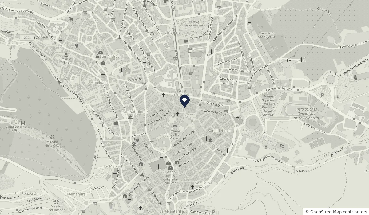 Mapa del centro de Jaén con la academia marcada, cerca de la plaza de la Constitución