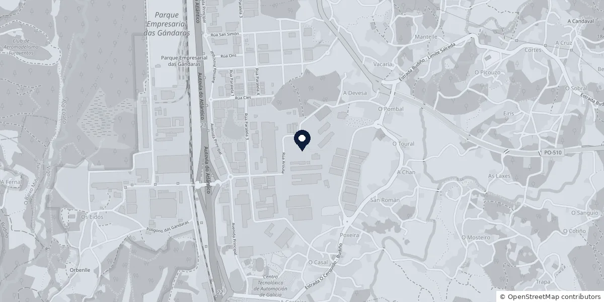 Mapa del Parque Empresarial das Gándaras, en Budiño (O Porriño), con la nave marcada
