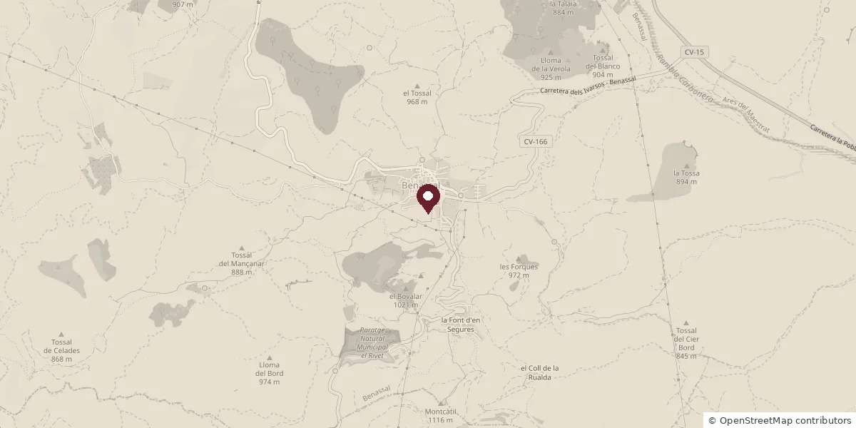 Mapa de Benassal, en el Alt Maestrat, con la bodega marcada en el centro