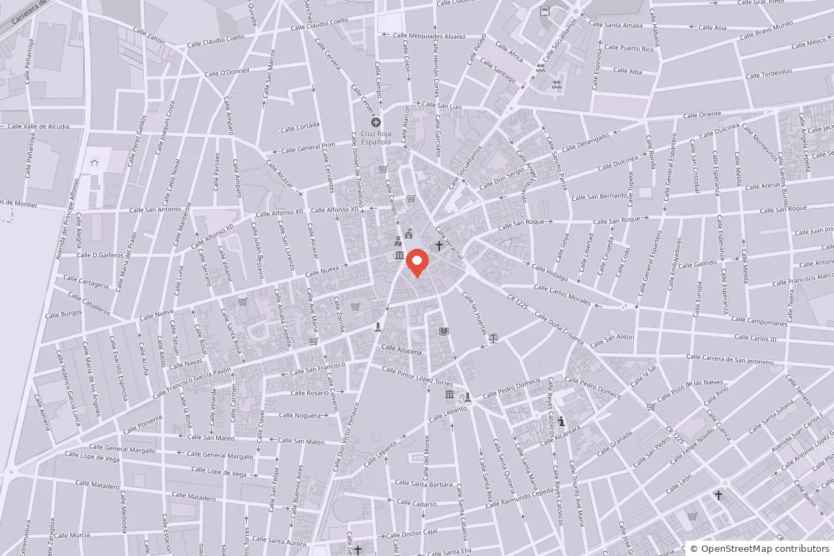 Mapa del centro de Tomelloso con el salón marcado junto a la plaza de España