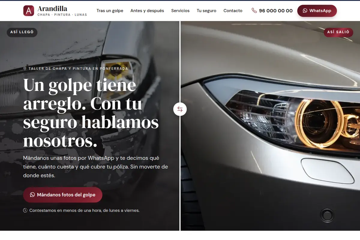 Portada de la web de ejemplo de Chapa y Pintura Arandilla