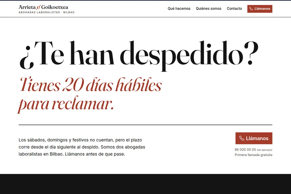 Portada de la web de ejemplo de Arrieta Goikoetxea Abogados