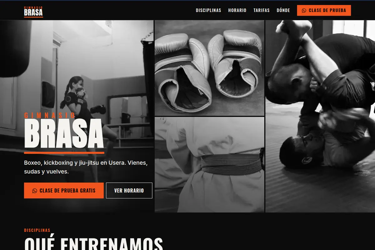 Portada de la web de ejemplo de Gimnasio Brasa