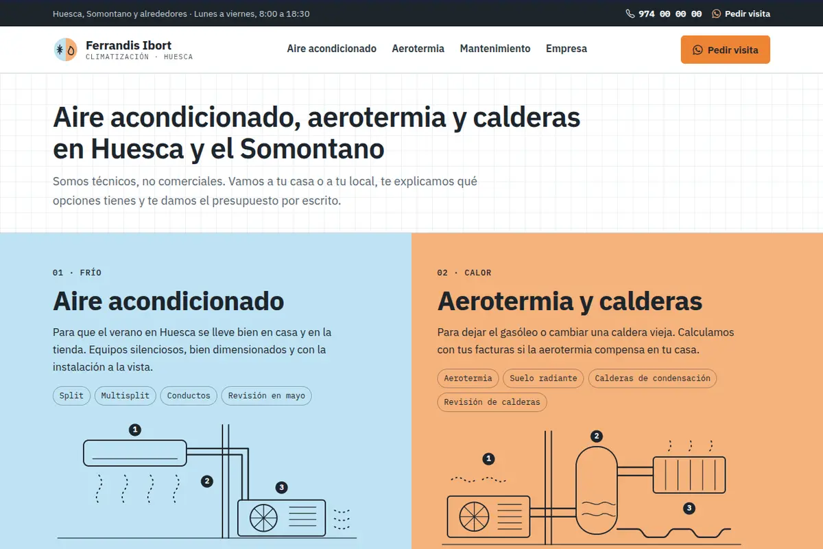Portada de la web de ejemplo de Climatización Ferrandis Ibort