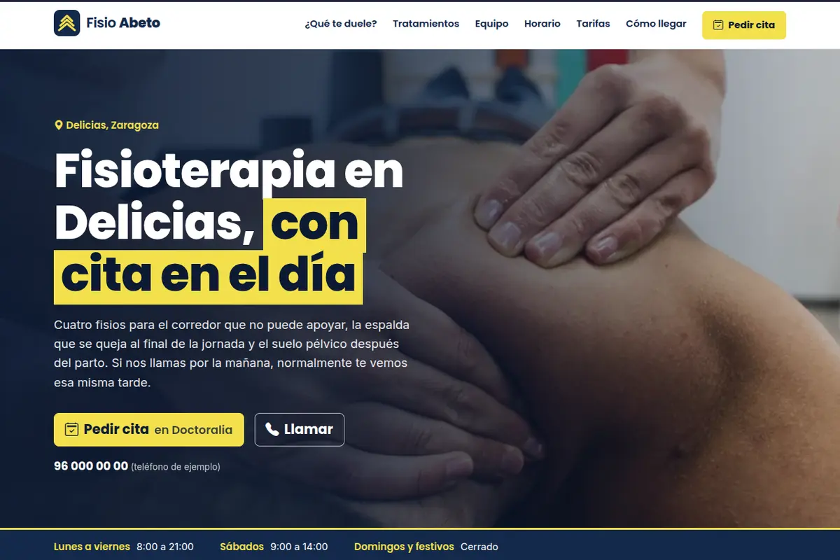 Portada de la web de ejemplo de Fisio Abeto
