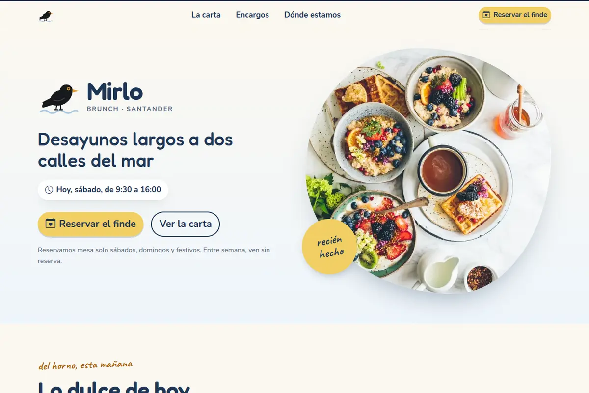 Portada de la web de ejemplo de Mirlo Brunch