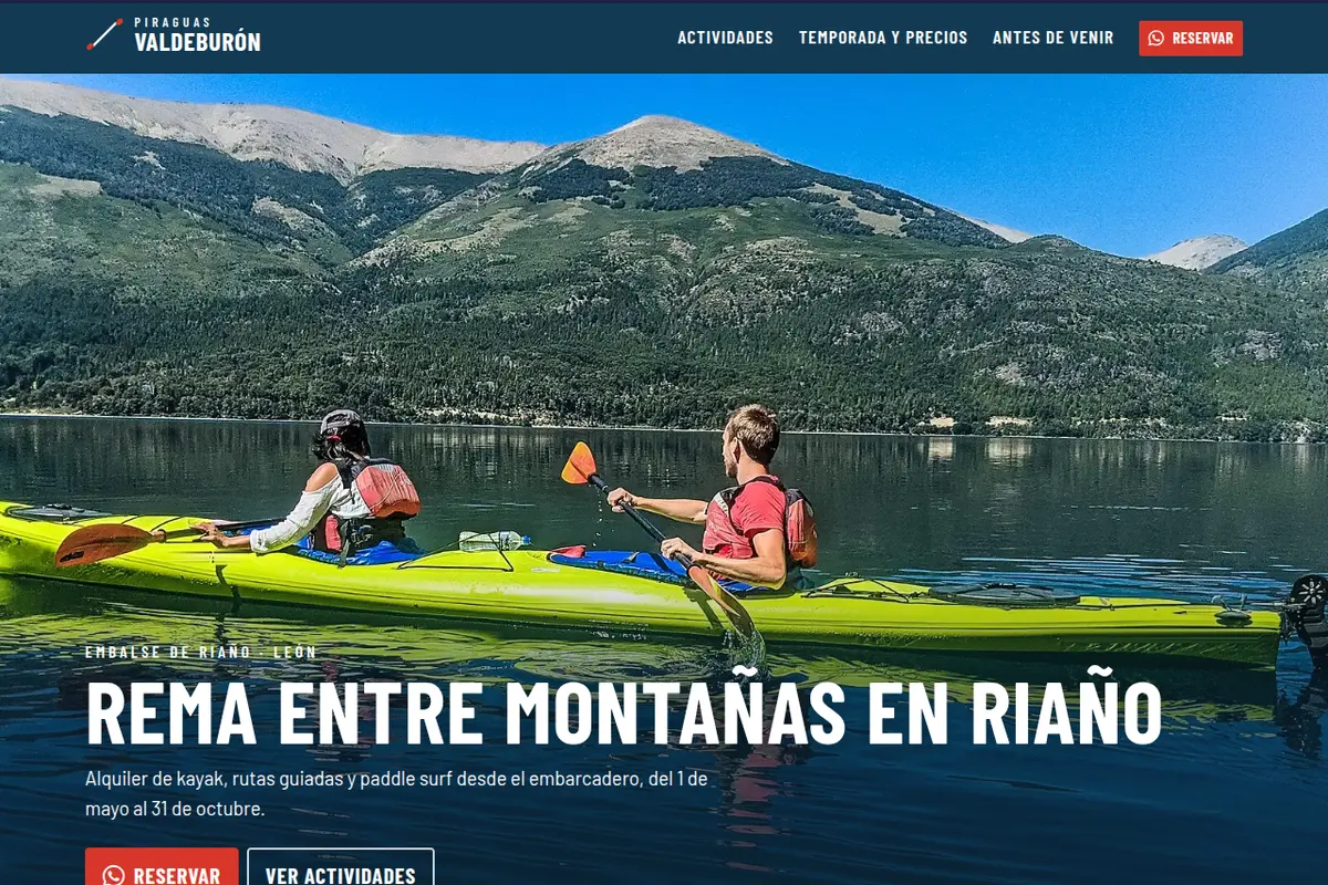 Portada de la web de ejemplo de Piraguas Valdeburón