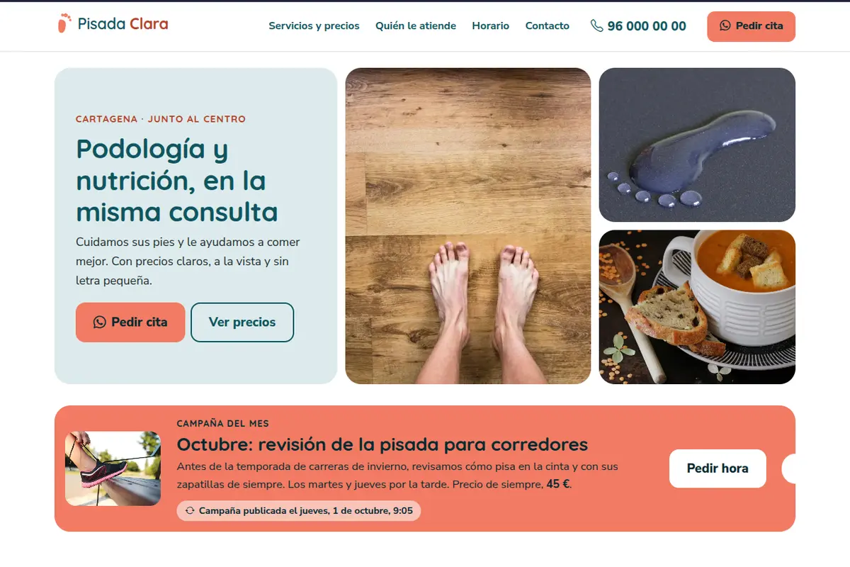 Portada de la web de ejemplo de Pisada Clara