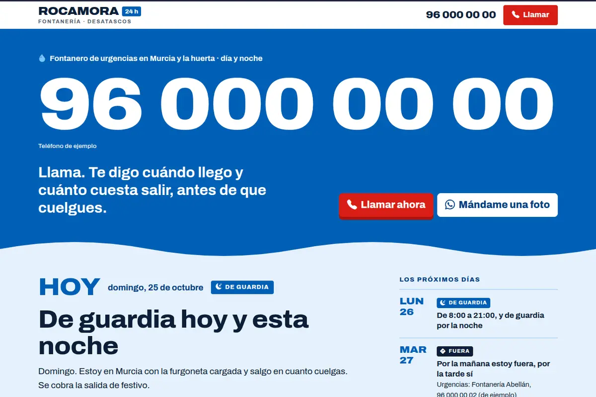 Portada de la web de ejemplo de Fontanería Rocamora 24 h