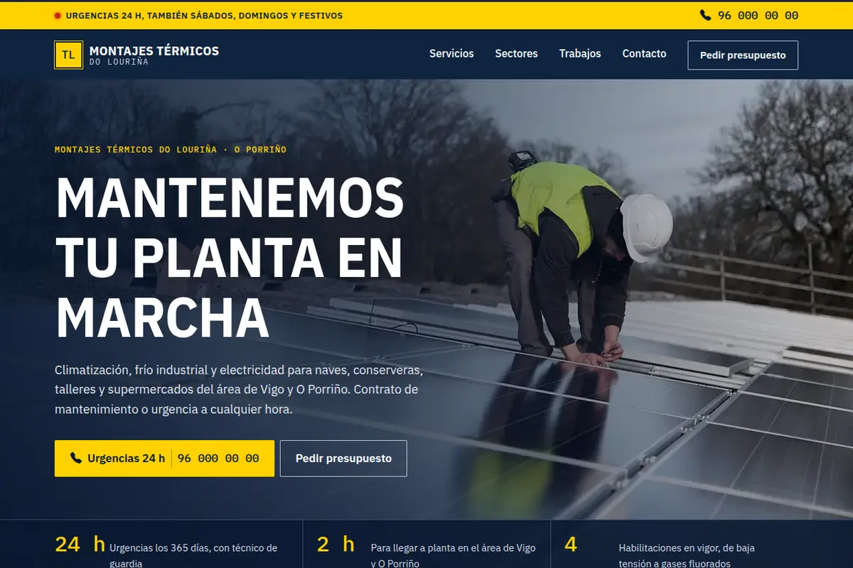 Portada de la web de ejemplo de Montajes Térmicos do Louriña